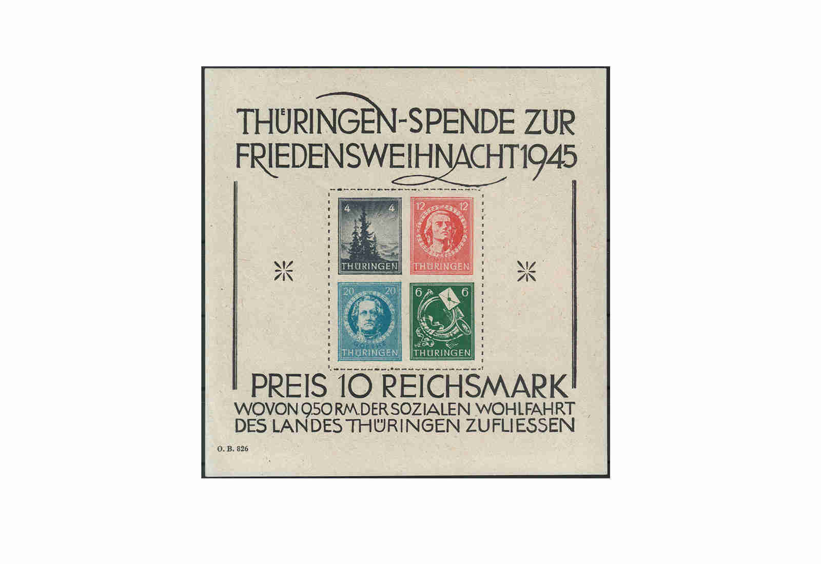 SBZ Block 2 mit Falz Thüringen Friedensweihnacht 1945