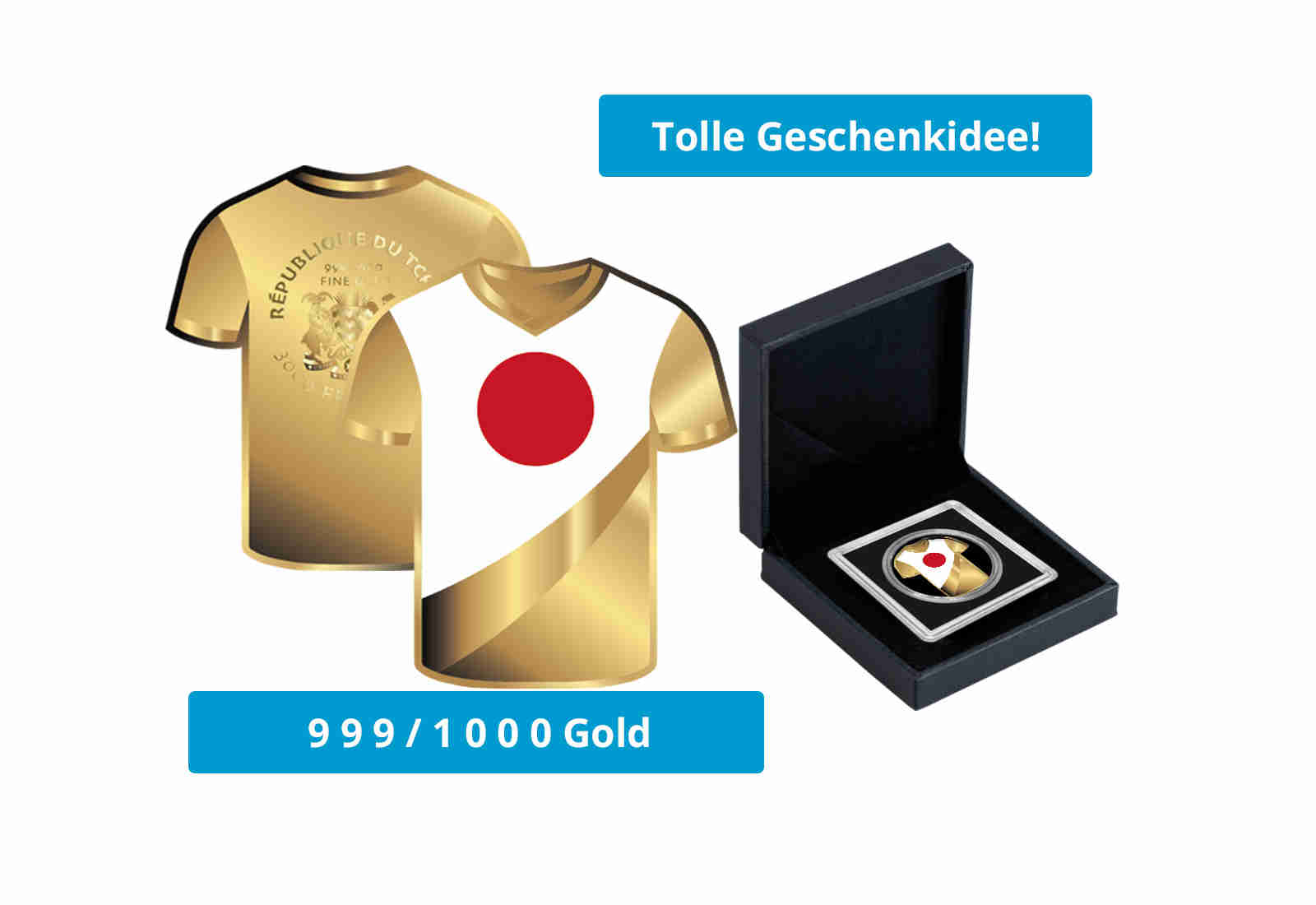 Goldmünze Motiv "Trikot Japan" im Geschenketui