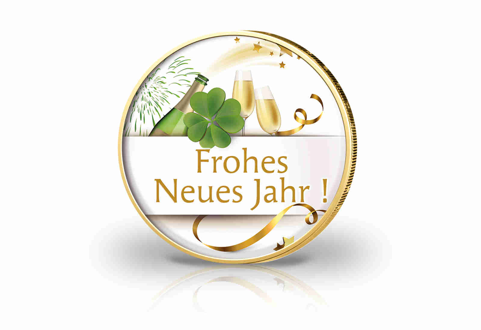 2 Euro vergoldet mit Farbmotiv Silvester
