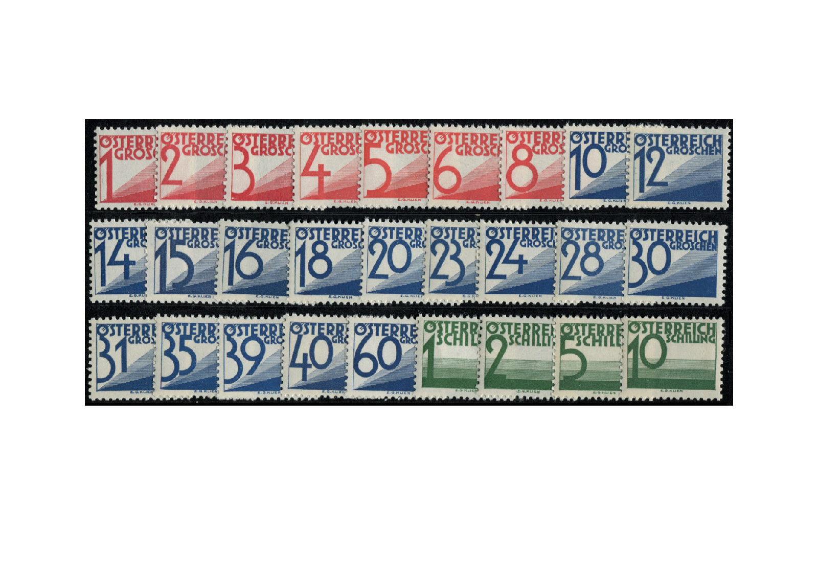 Briefmarken Österreich Portomarken Ausgabe 1935 Michel-Nr. 132/58 mit Falz