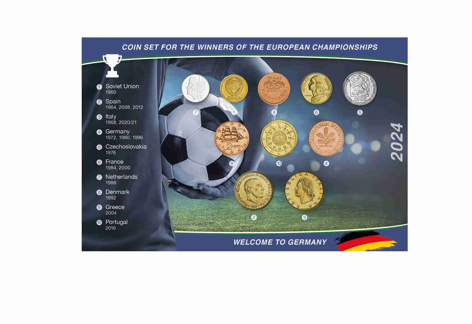 Münzset Fußball 2024 Alle Gewinner ss-vs im Blister