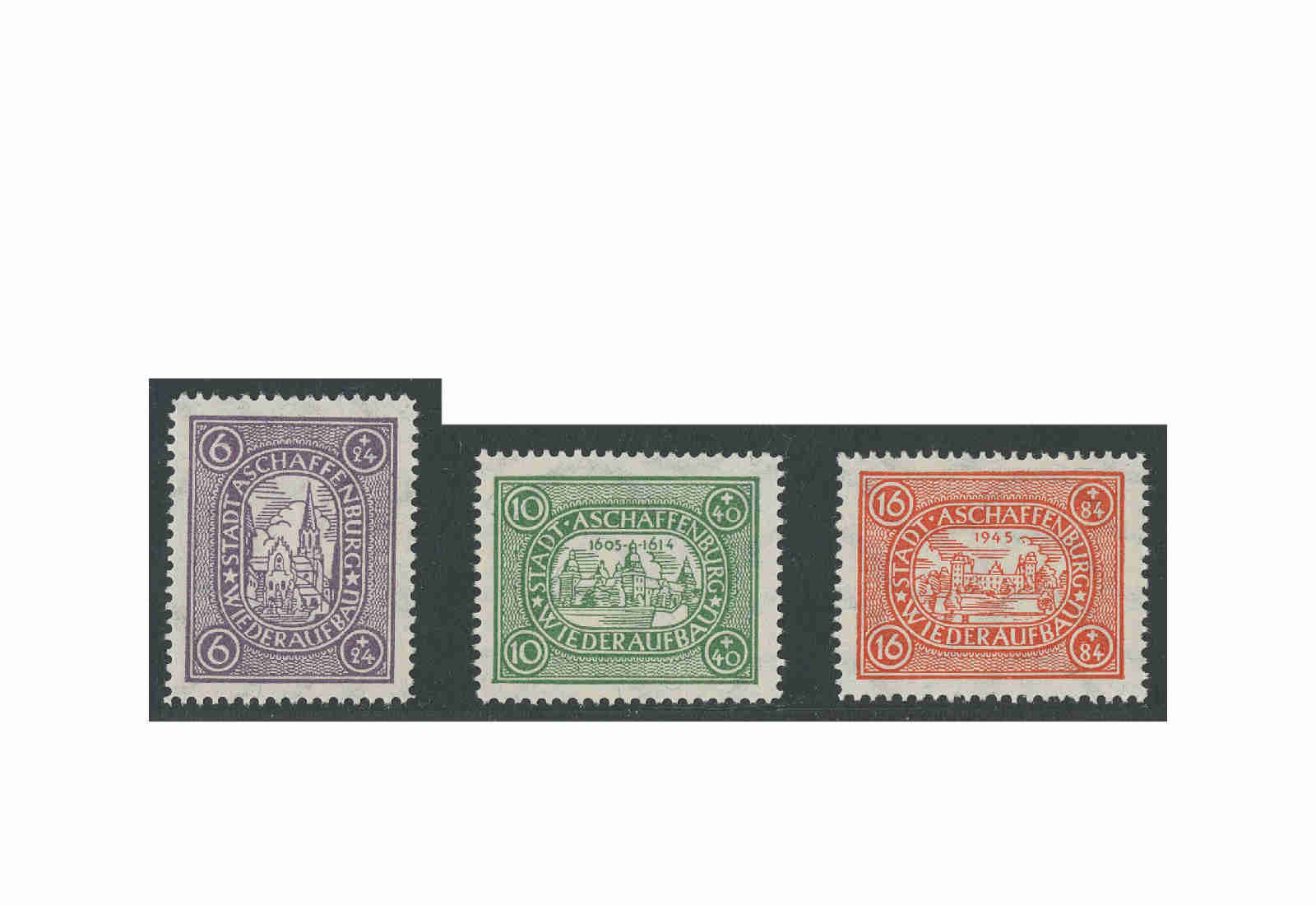 Briefmarken Aschaffenburg Lokalausgabe Wiederaufbau 1946 Michel-Nr. I-III postfrisch