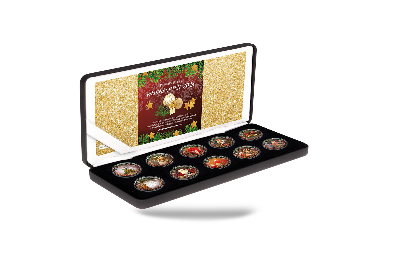 Weihnachten 10er Kollektion mit Farbmotiv im Etui inkl. Zertifikat