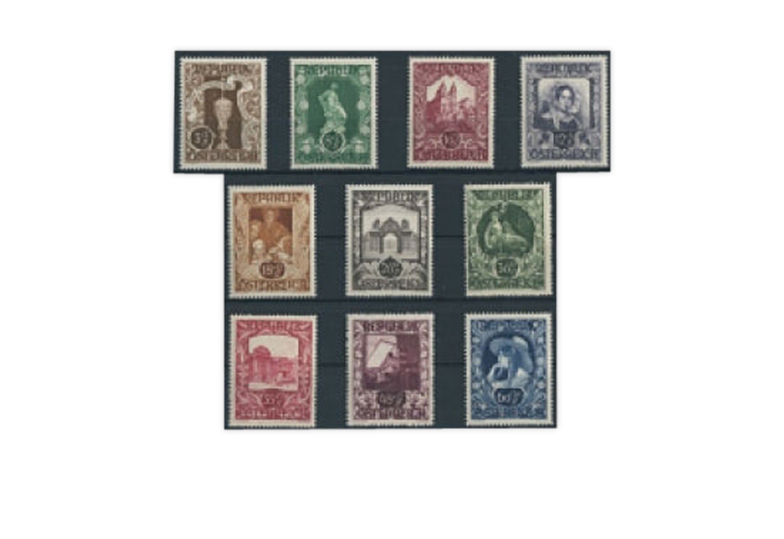 Briefmarken Österreich Frühausgaben zur 1. Wiener Kunstaufstellung 1947 Michel-Nr. 812/21 postfrisch