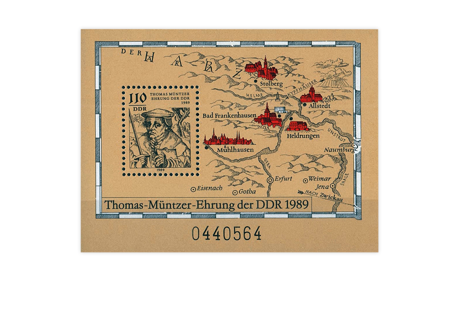 DDR Block 97 500. Geburtstag Thomas Müntzer 1989 gestempelt