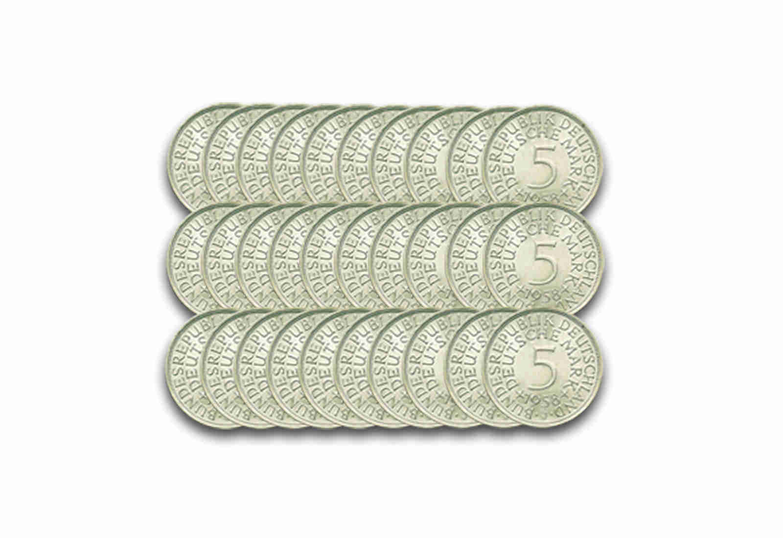 5 DM Silbermünzen 1951-1974 BRD ohne 1958 72er Set