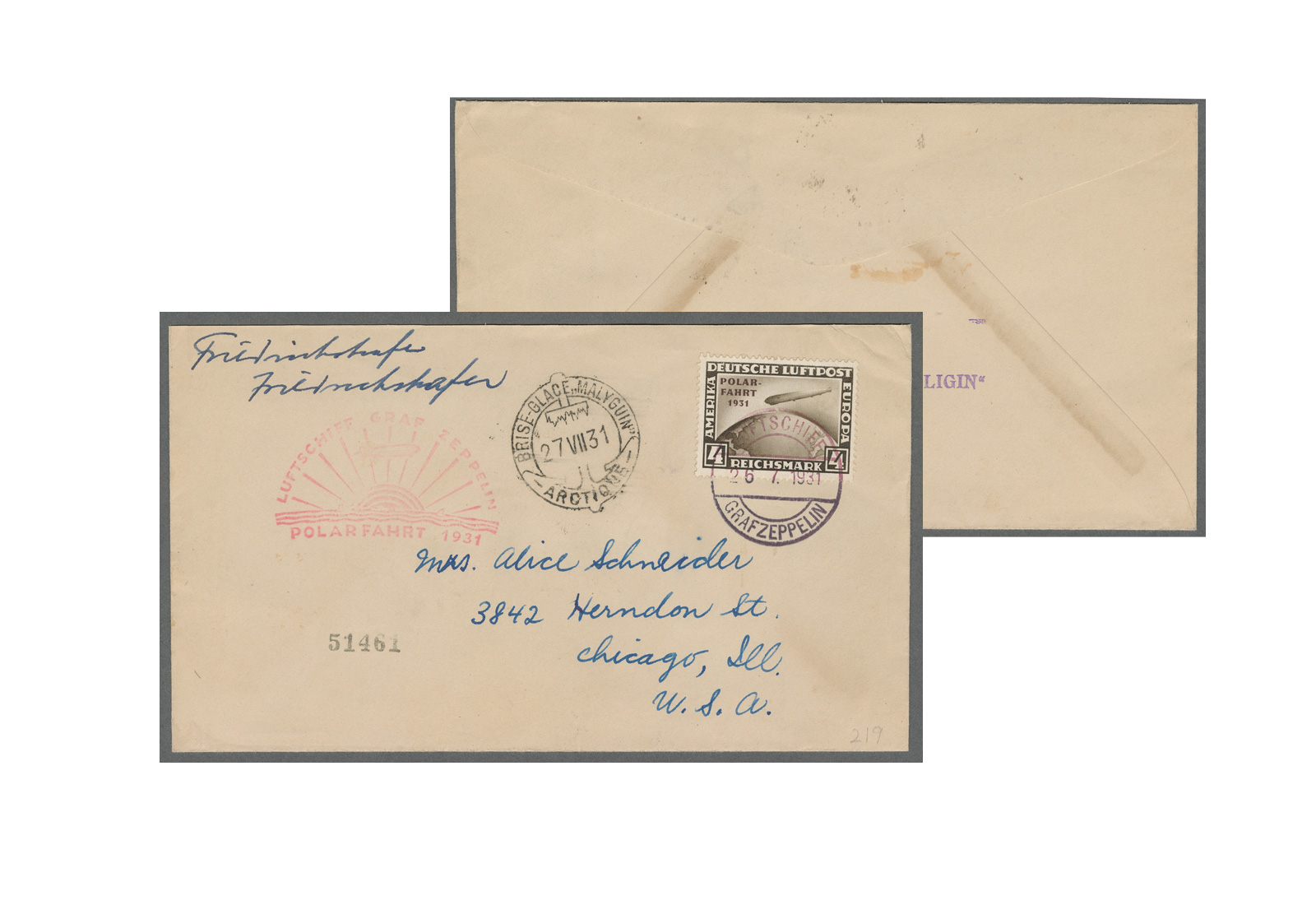 DR MiNr.: 458 gest. auf Brief LZ 127/Polarfahrt 1931