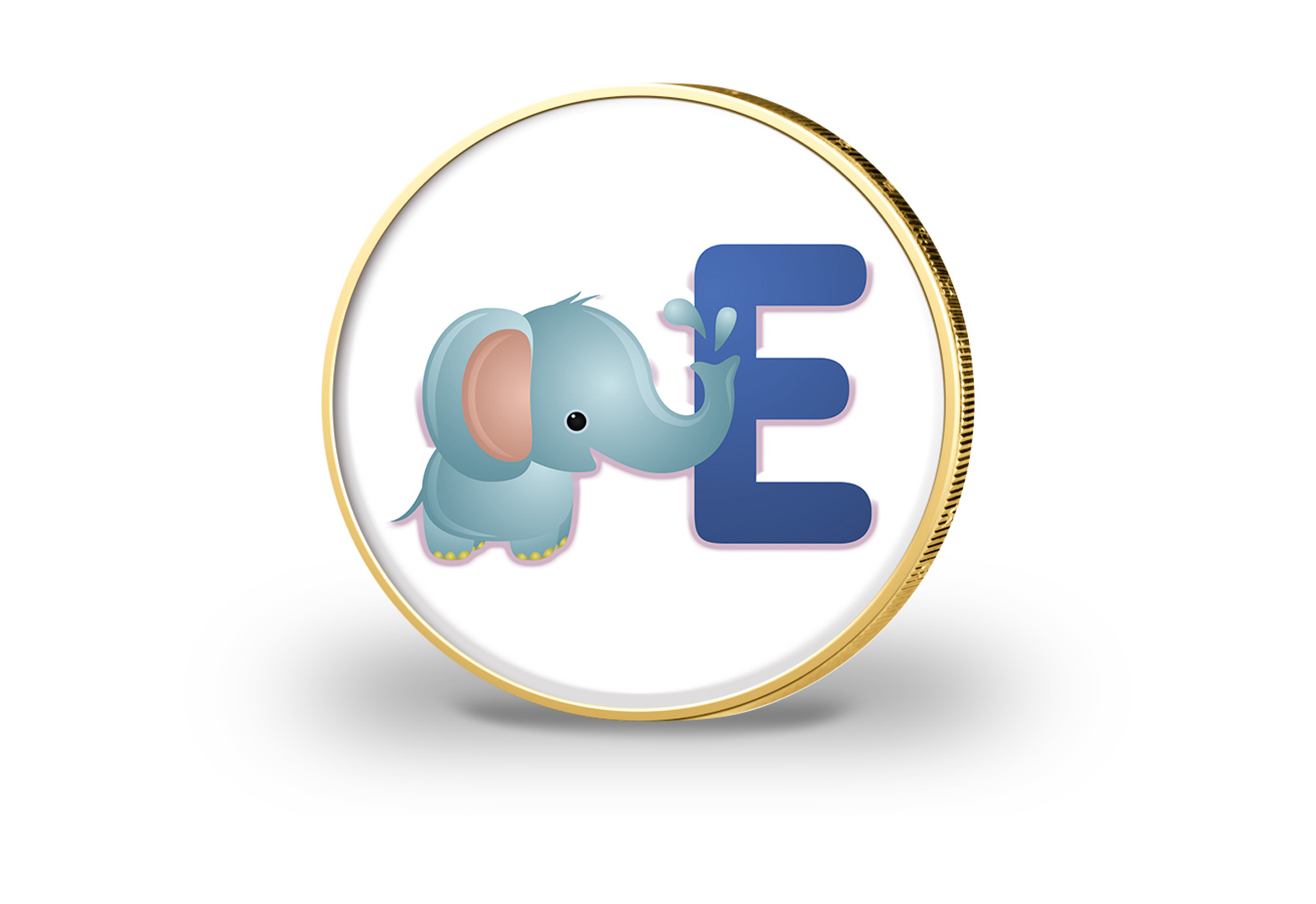 2 Euro vergoldet mit Farbmotiv Buchstabe E - Junge