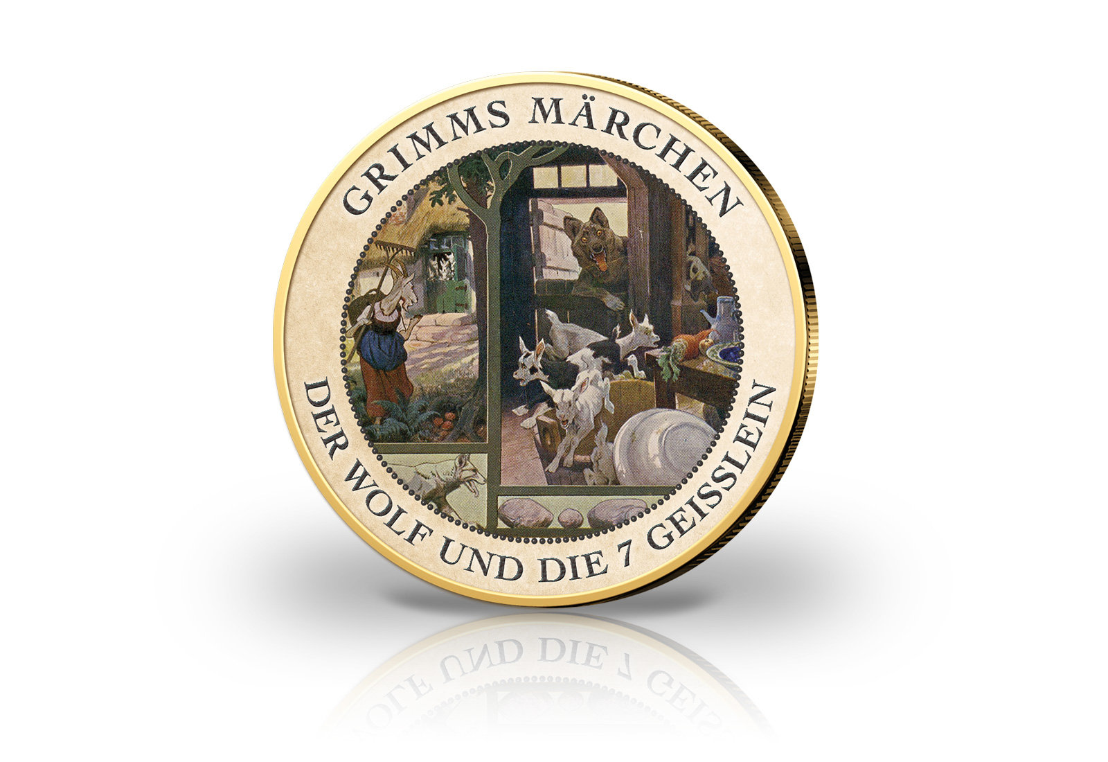 2 Euro vergoldet Der Wolf und die sieben Geißlein mit Farbmotiv