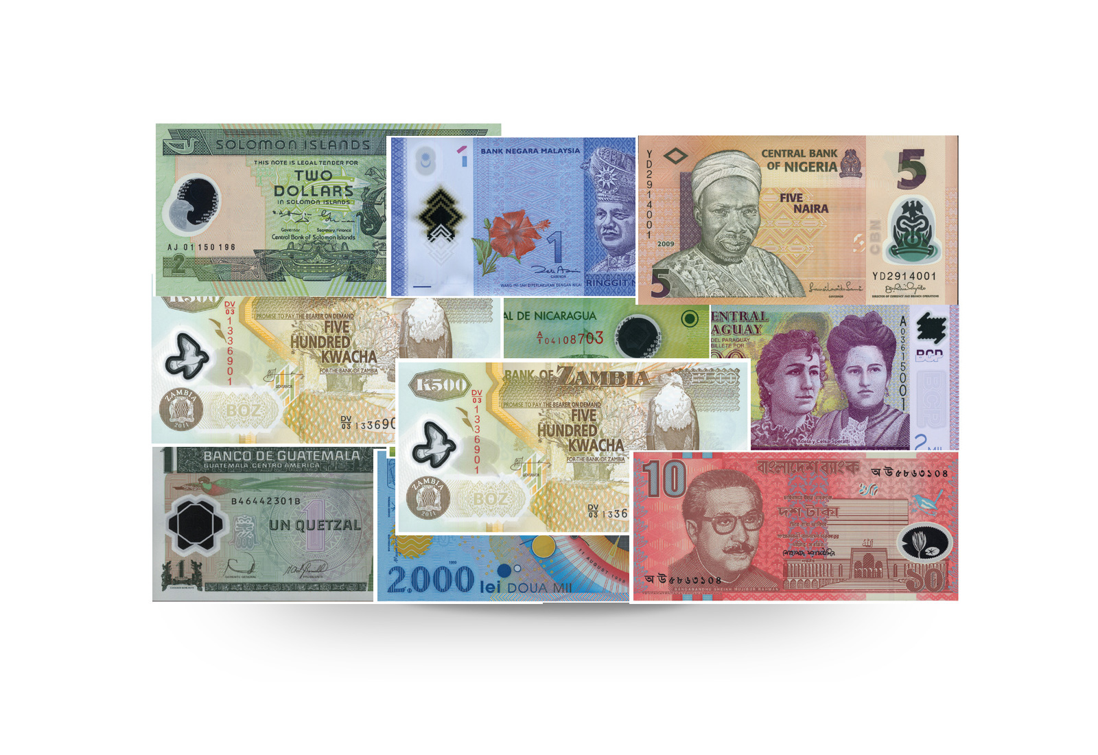 Welt Kollektion 10 Polymer Banknoten