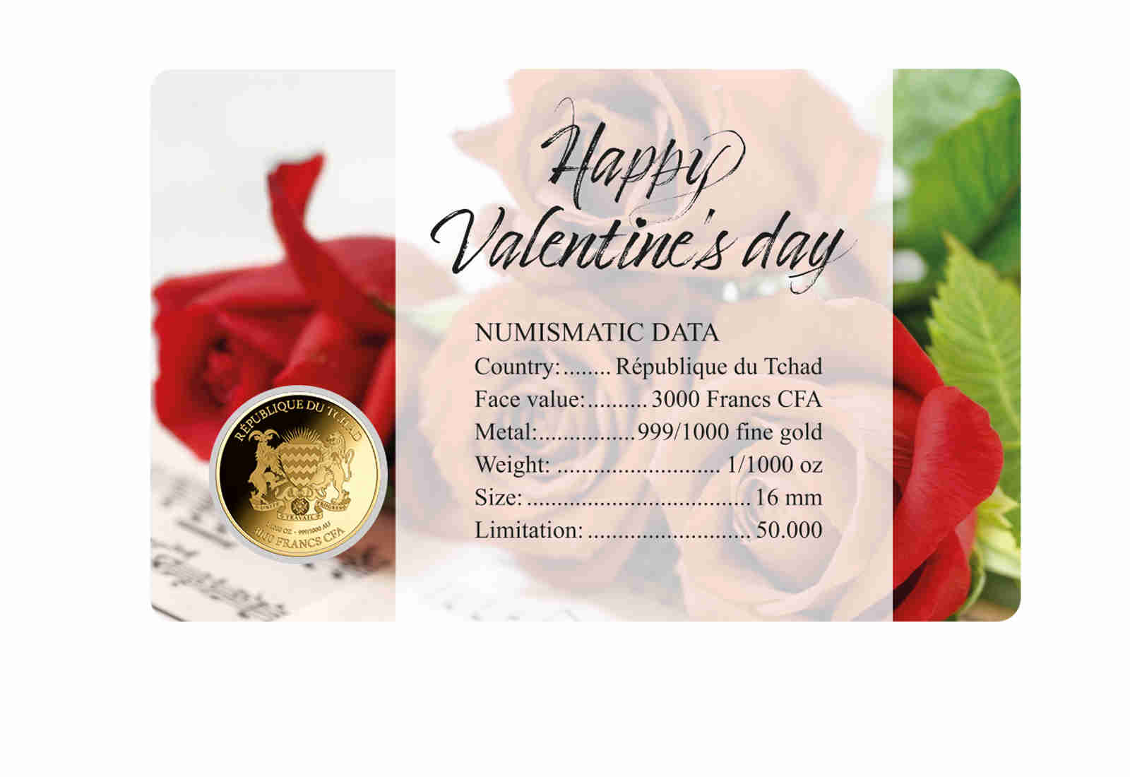 Goldmünze Motiv Valentinstag Coincard 999/1000 Gold Geschenk