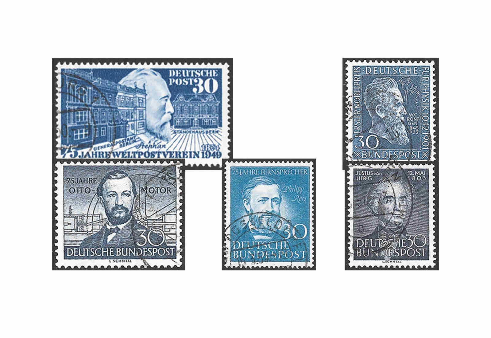 Briefmarken BRD Blaues Quintett 1949-1953 Michel Nr. 116,147,150,161,166 gestempelt