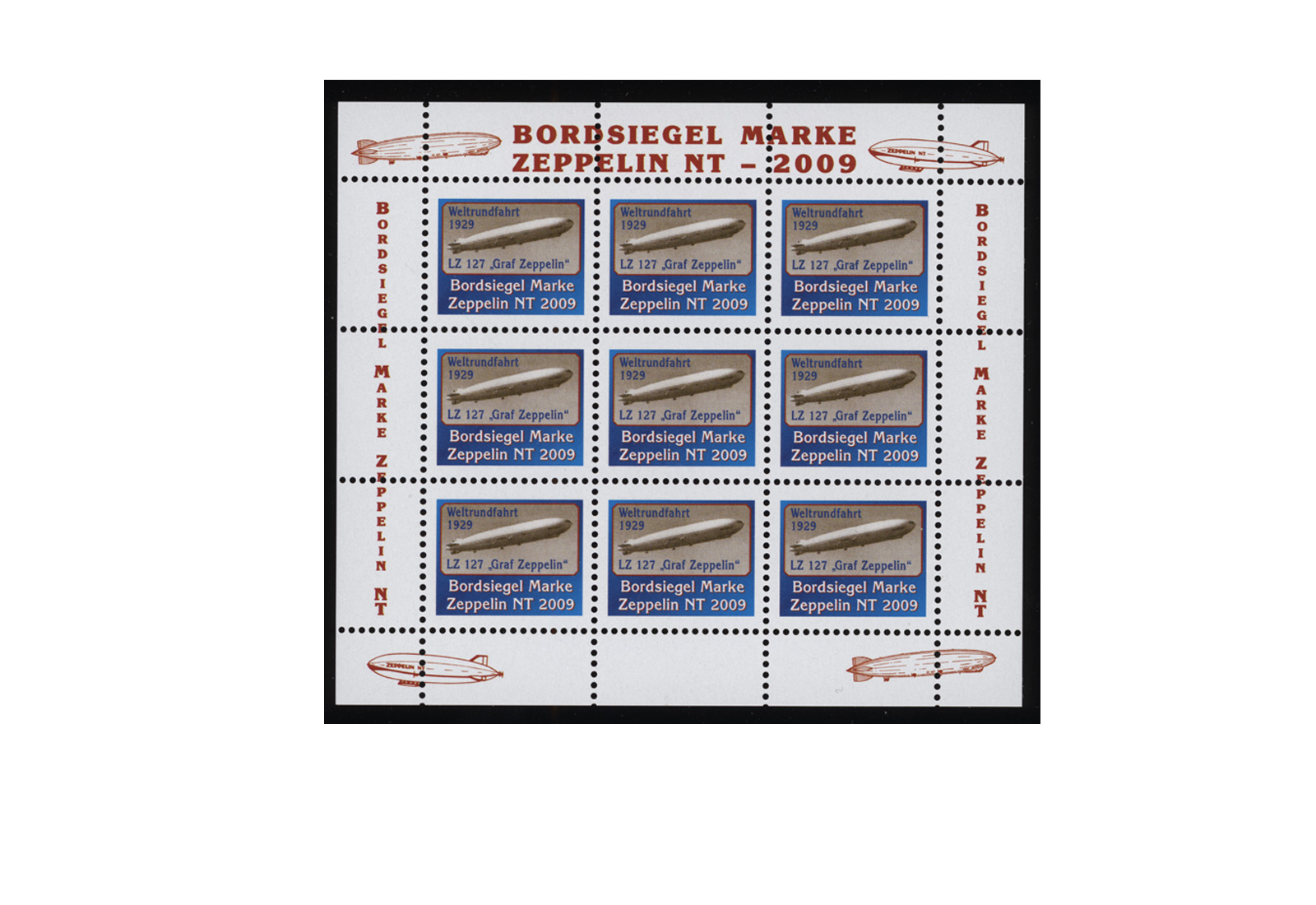 Bordmarken Zeppelin NT 2009 Kleinbogen mit 9 Briefmareken
