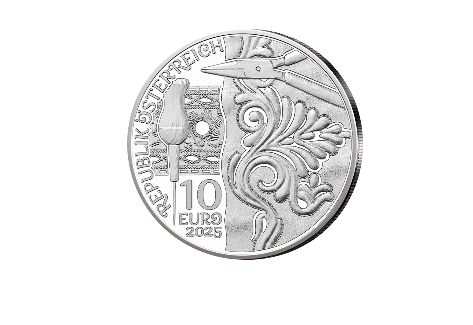 10 Euro Silbermünze 2025 Österreich Aufbrezeln - Leder PP