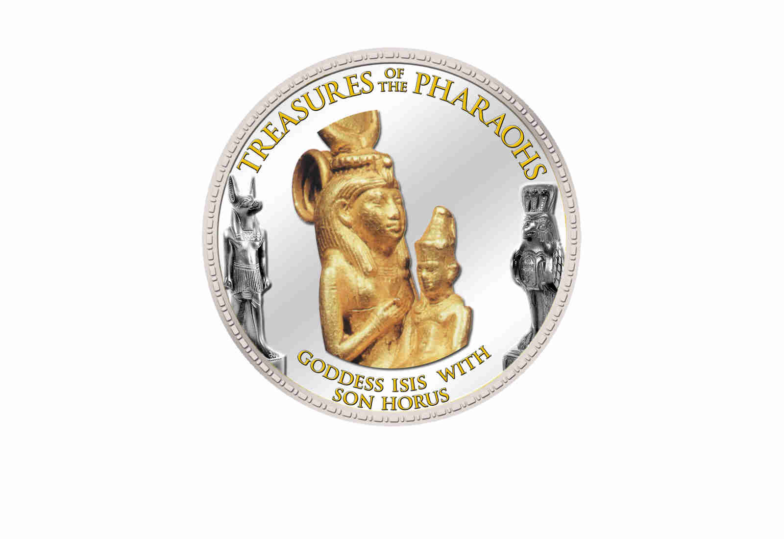 1 Pfund Ägypten Göttin Isis m. Sohn Horus 999,9 Goldauflage mit Farbmotiv