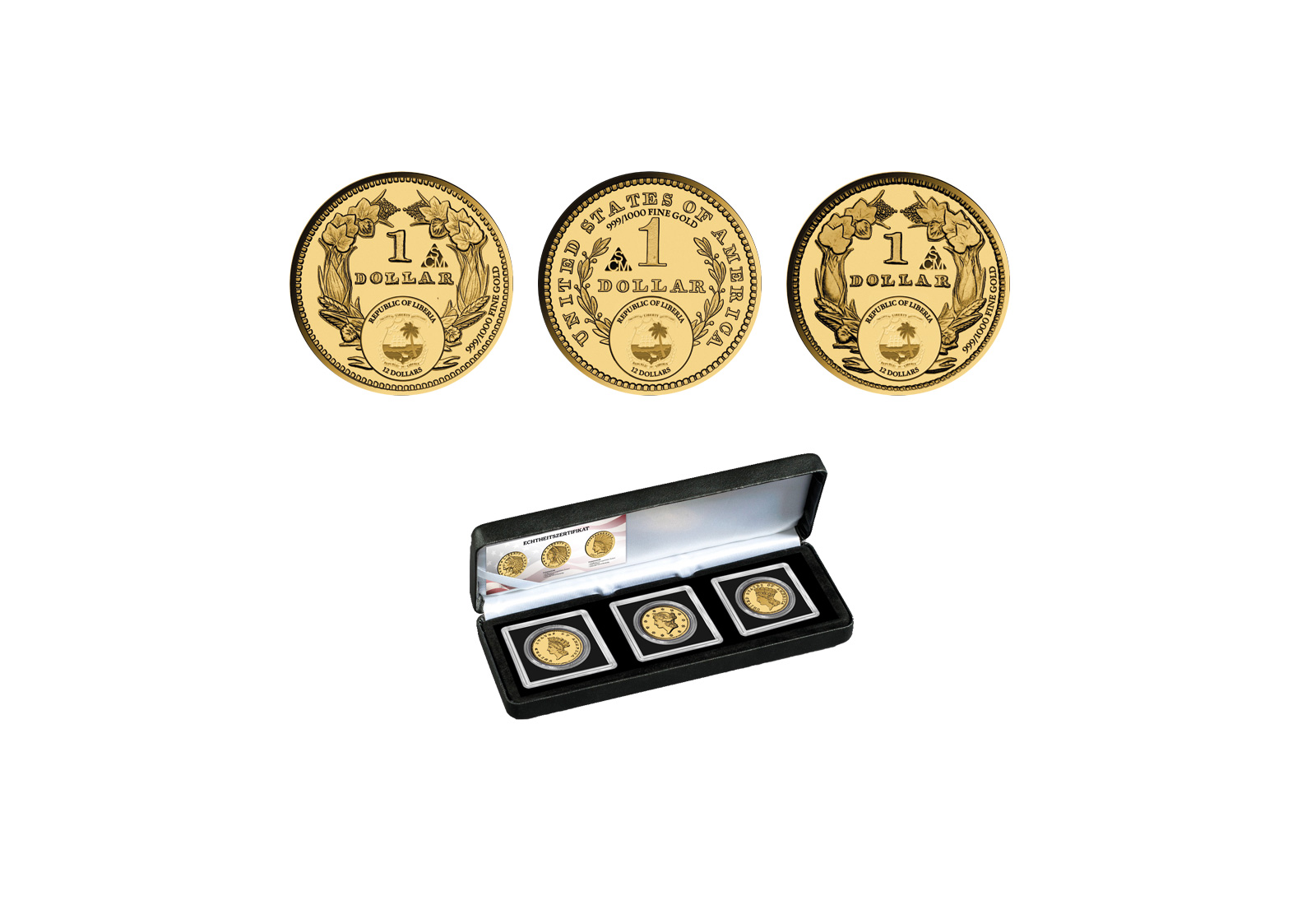 USA Gold Münzen Komplettset mit 3 Motiven aus 999er Gold