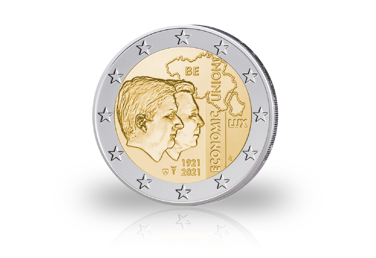 2 Euro 2021 Belgien 100 Jahre Wirtschaftsunion mit Luxemburg st in Coincard