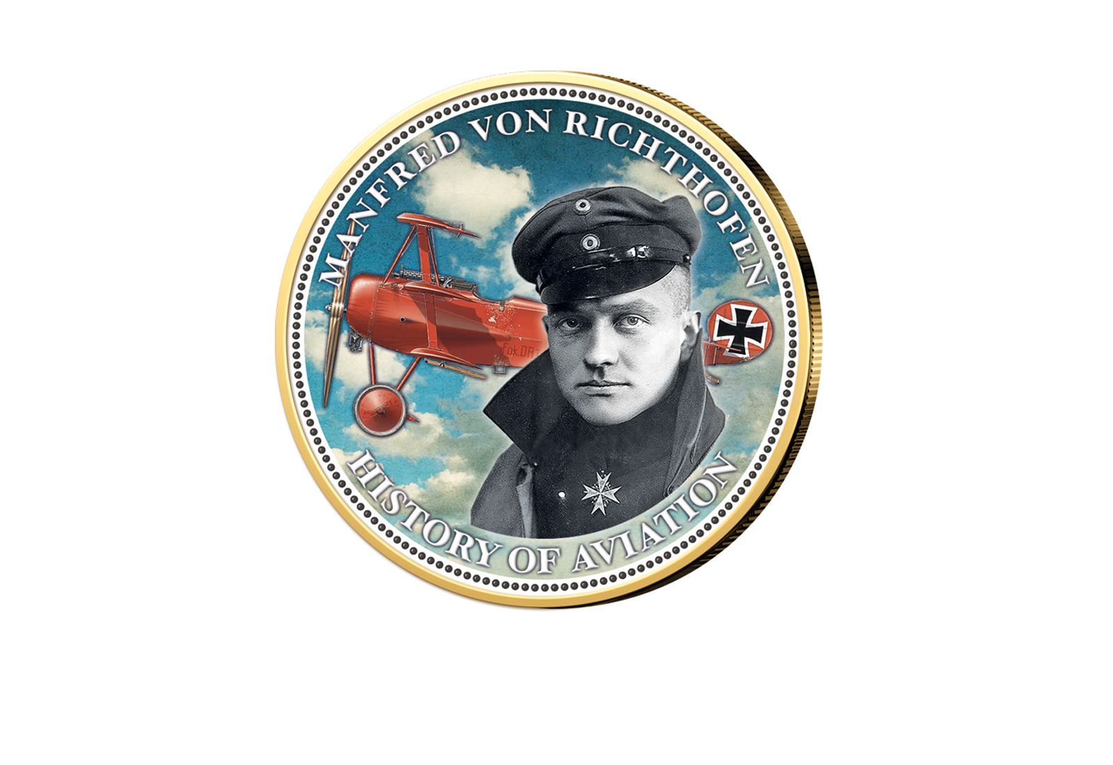 2 Euro vergoldet Manfred von Richthofen mit Farbmotiv