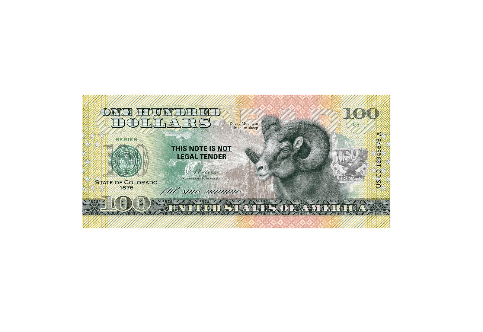 Banknote USA 100 Dollars Rocky Mountain Bighorn Sheep