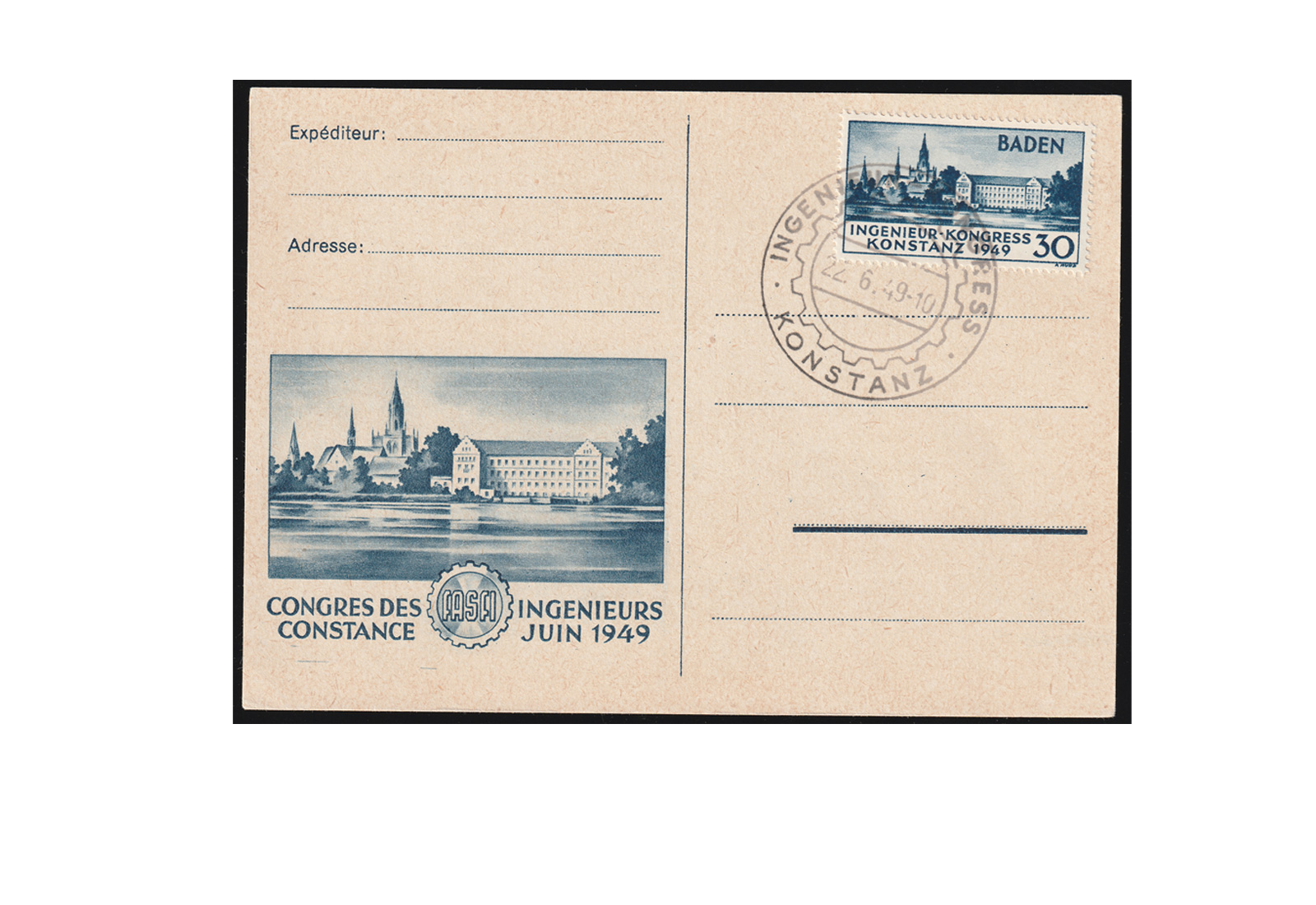 Briefmarke Baden Mi-Nr. 46 I gest. auf offizieller Ersttagskarte