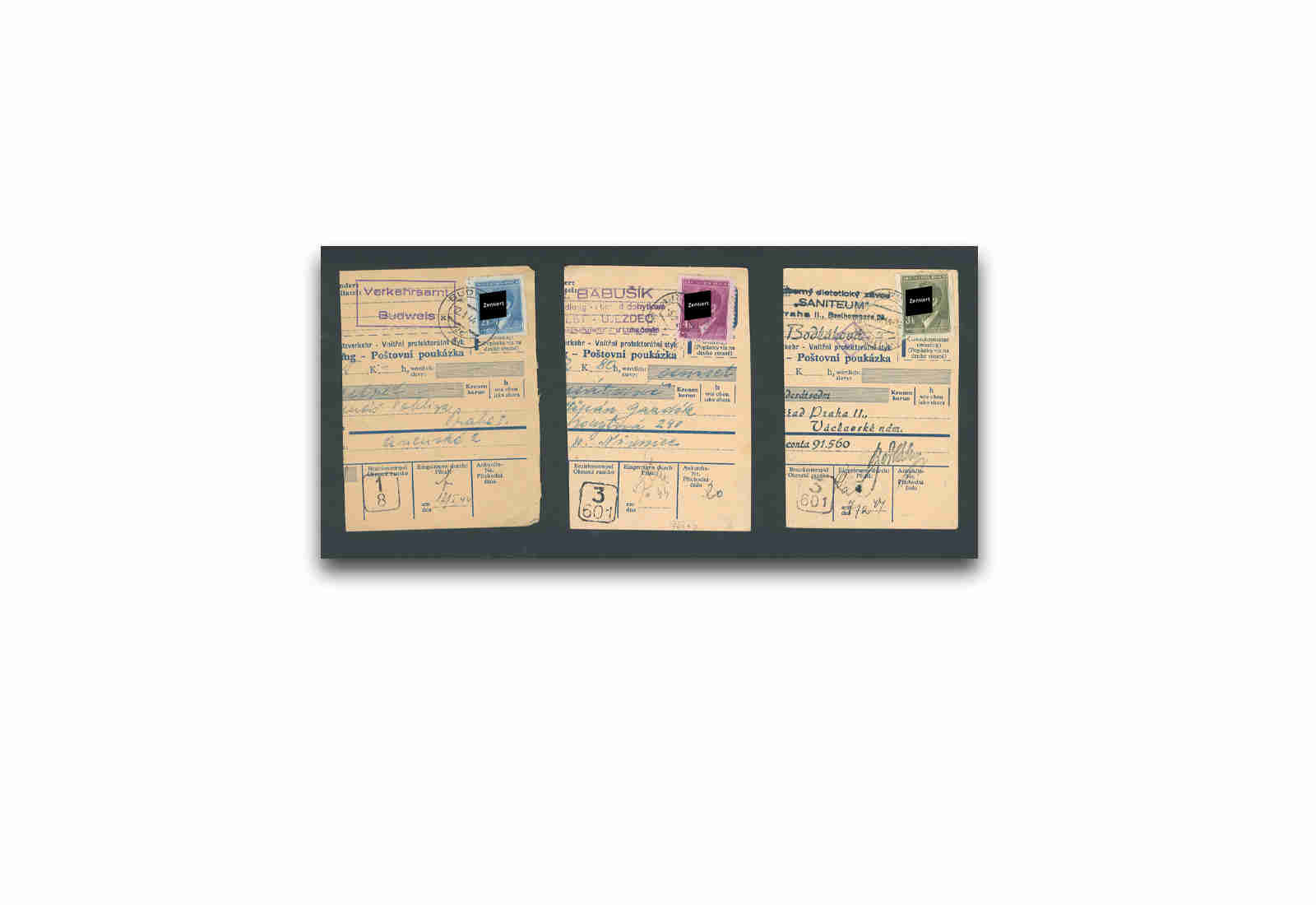 Briefmarke 3 Bedarfsabschnitte Besetzung II. Weltkrieg