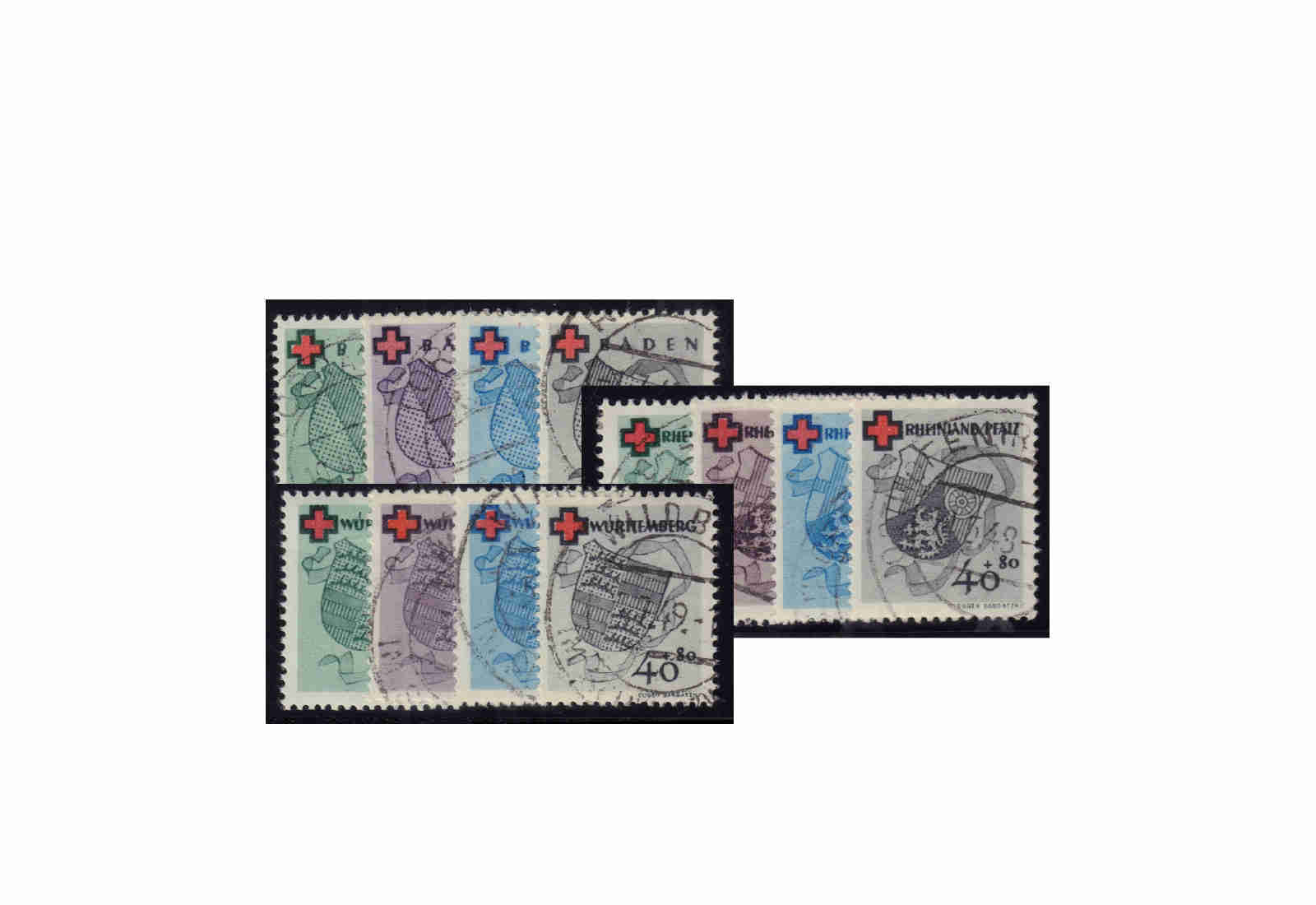 Französische Zone Michel-Nr. 42/45 Deutsches Rotes Kreuz 1949 gestempelt