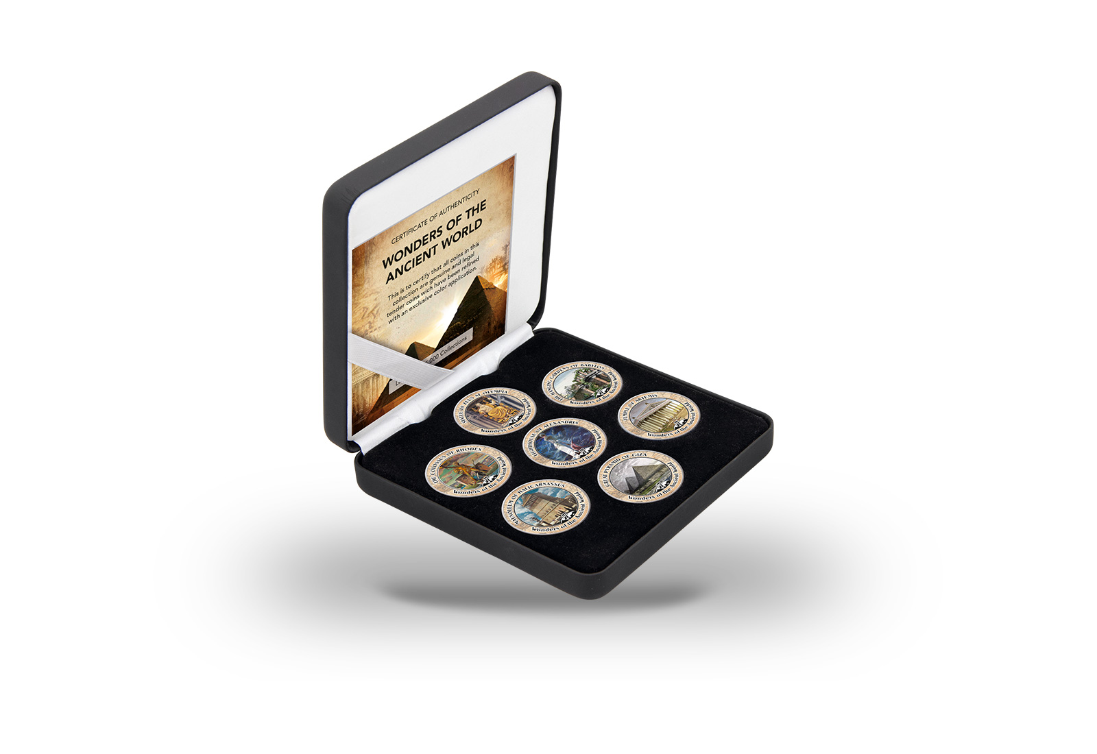 7 Weltwunder der Antike 7er Kollektion mit Farbapplikation im Etui inkl. Zertifikat