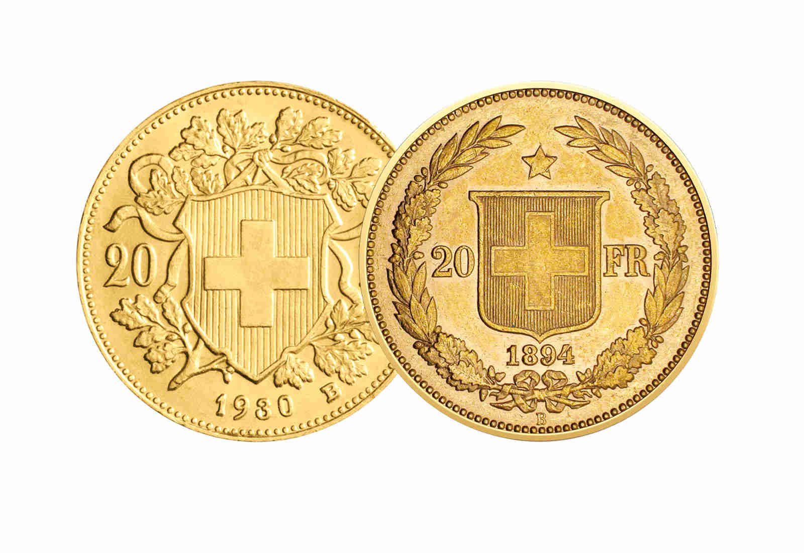 20 Franken Goldmünzen 2er-Spar-Set Schweiz Vreneli und Helvetia im Etui