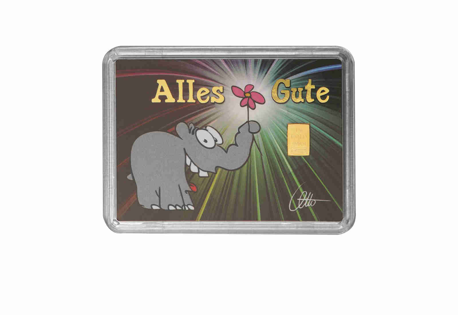 Goldbarren 1 g Ottifant Alles Gute