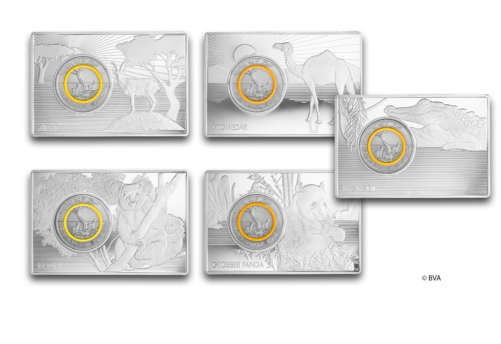 5 Euro 2018 Deutschland Subtropische Zone A-J im Set eingefasst in einem Barren