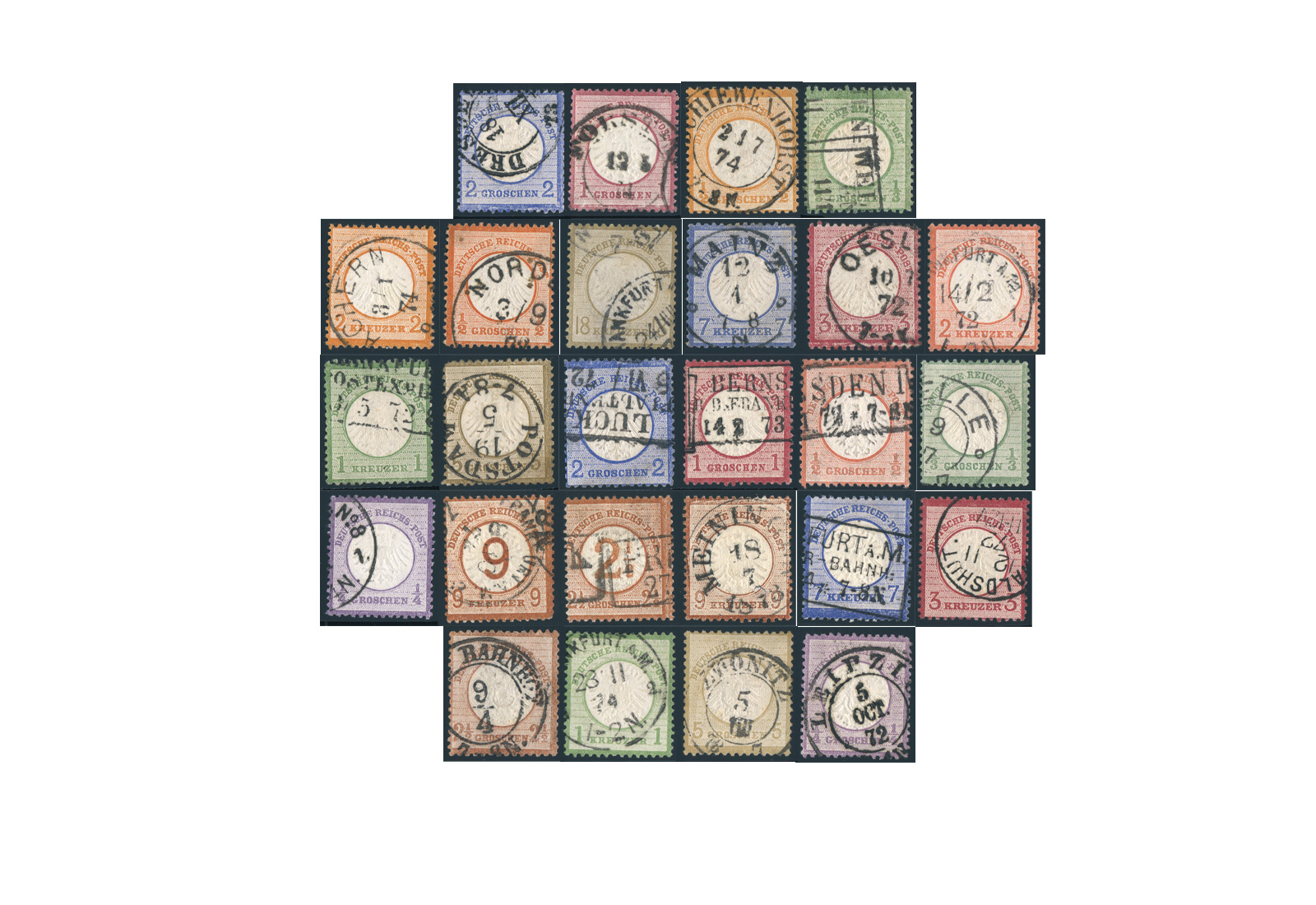 Briefmarken Deutsches Reich kleiner und  großer Brustschild 1872-1874 Michel-Nr.1-30 gest.