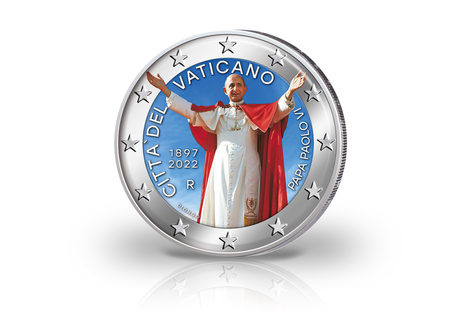 2 Euro 2022 Vatikan 125. Geburtstag Papst Paul VI. mit Farbmotiv