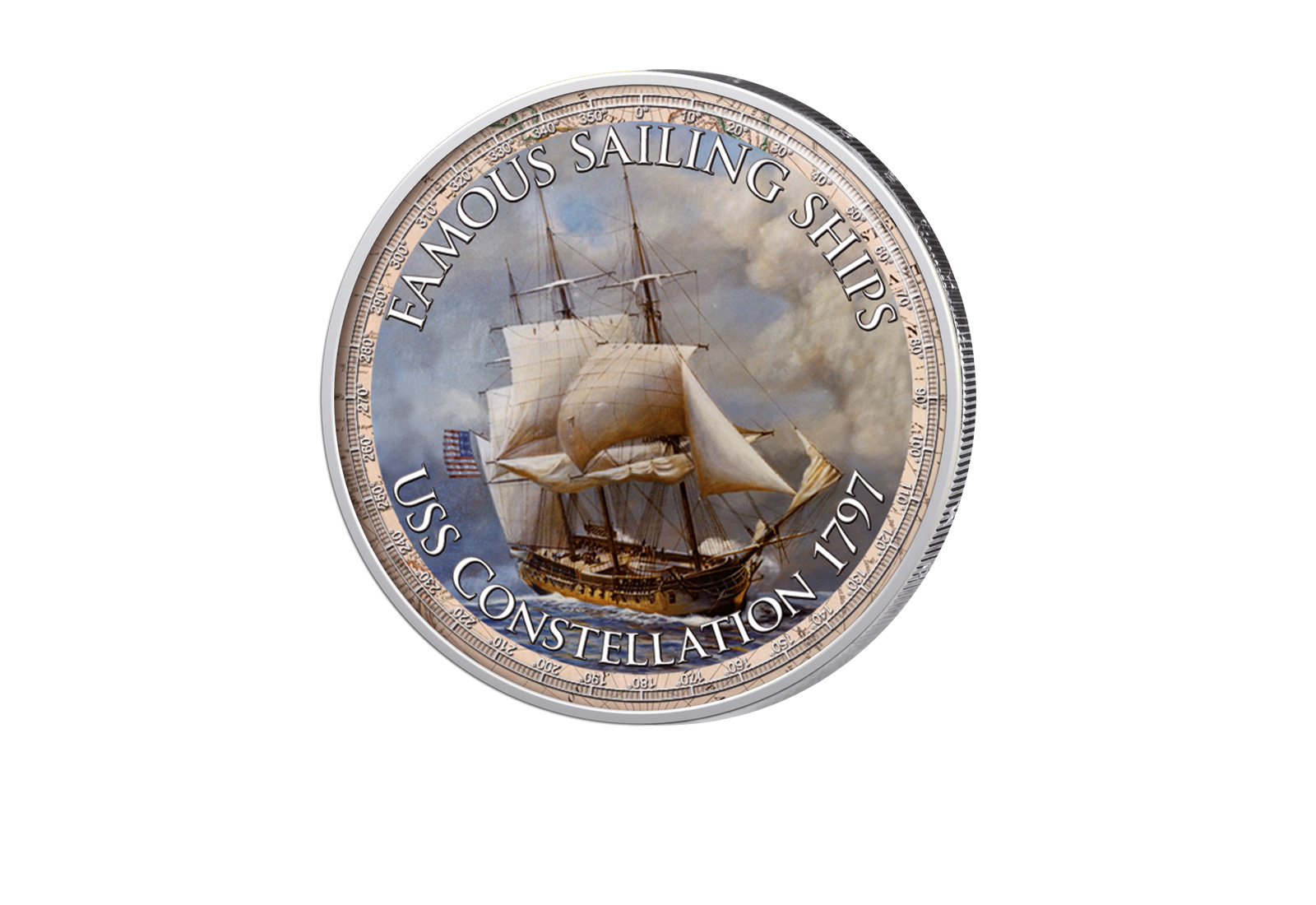 2 Euro mit Farbapplikation USS Constellation 1797 Berühmte Segelschiffe