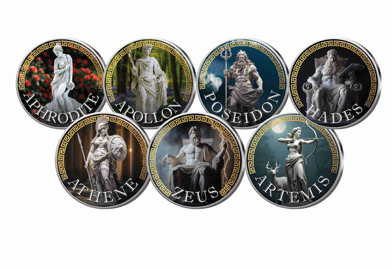 7er Kollektion Götter des Olymps mit Farbapplikation im Etui inkl. Zertifikat