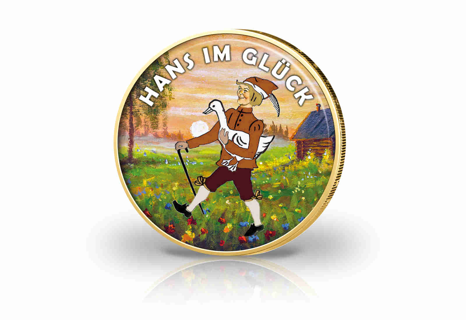 2 Euro mit Farbmotiv und 24 Karat Goldauflage Hans im Glück