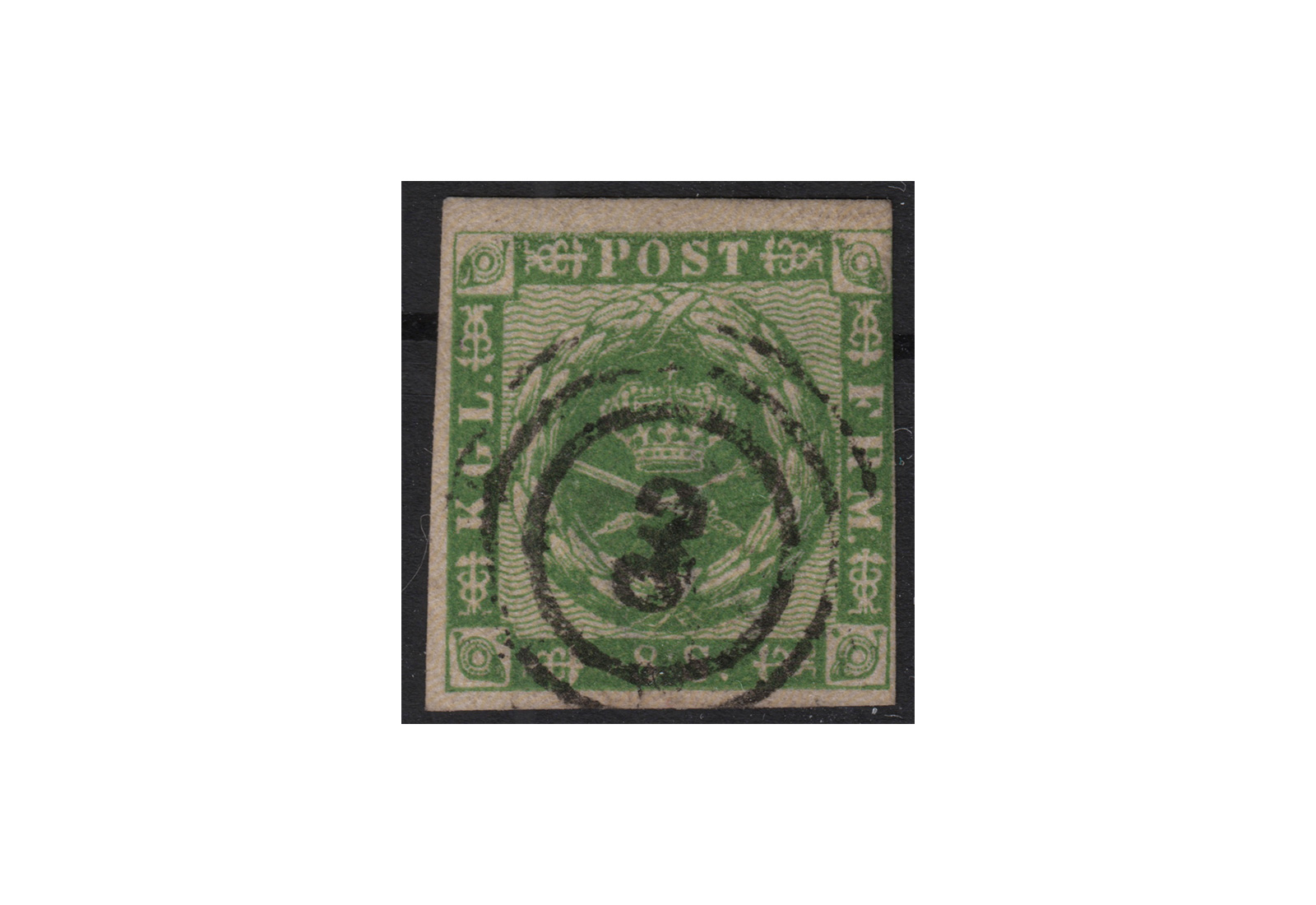Dänemark Freimarke: Kroninsignien 1858 DNK Michel Nr. 8 gestempelt