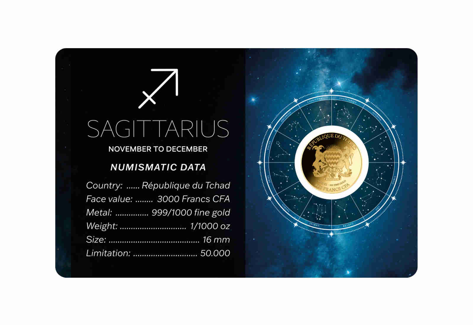 Goldmünze Sternzeichen Schütze Coincard Feinheit 999/1000 Gold Geschenk