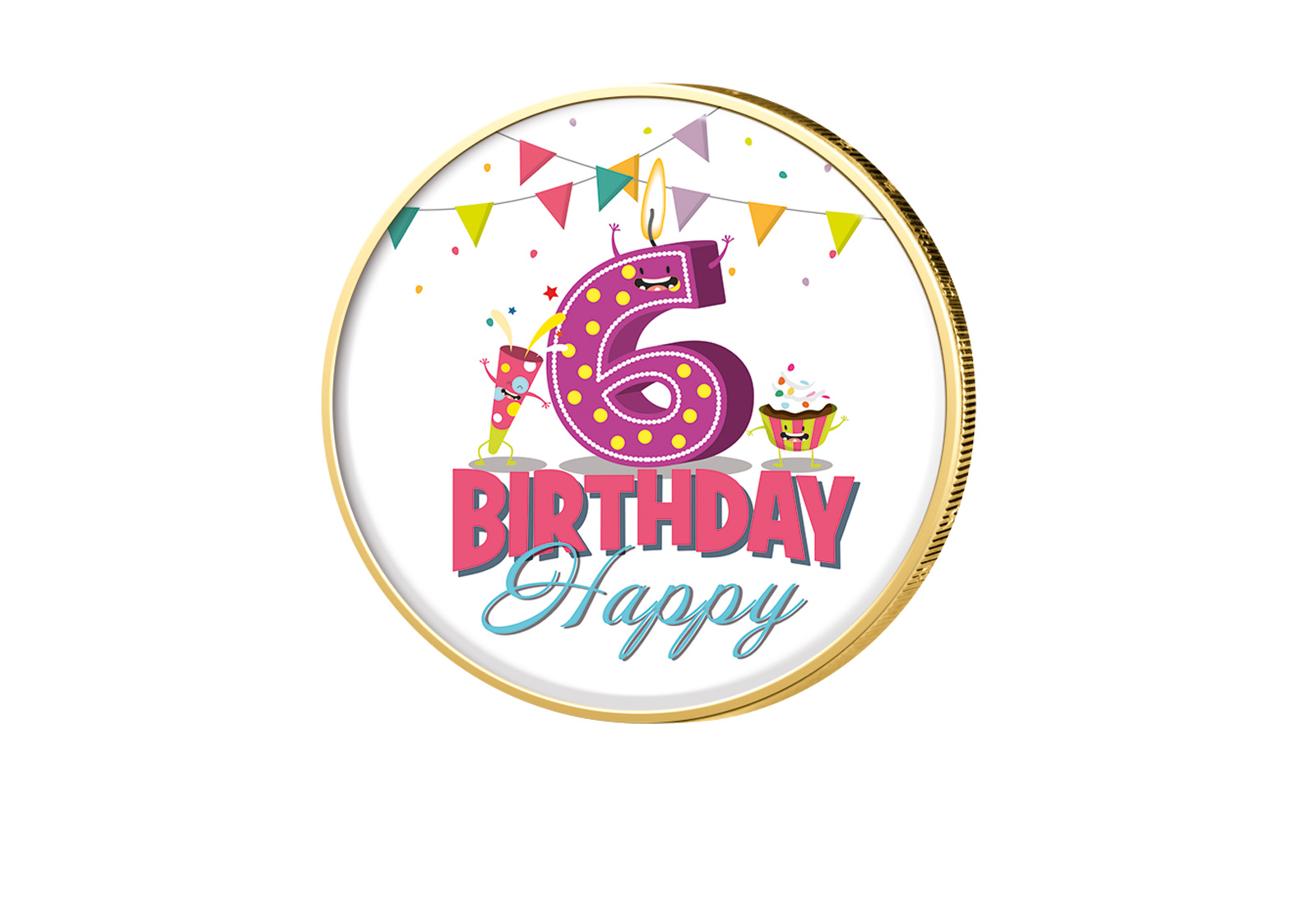 2 Euro vergoldet 6. Geburtstag mit Farbmotiv
