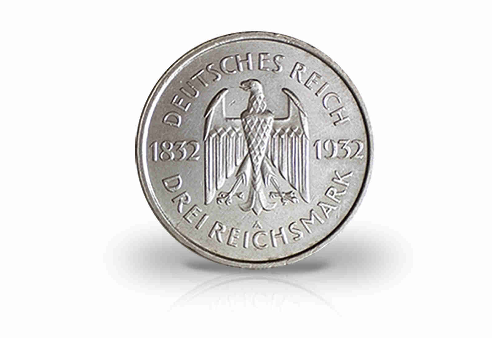 3 Reichsmark 1932 Weimarer Republik Johann Wolfgang von Goethe Jaeger-Nr. 350