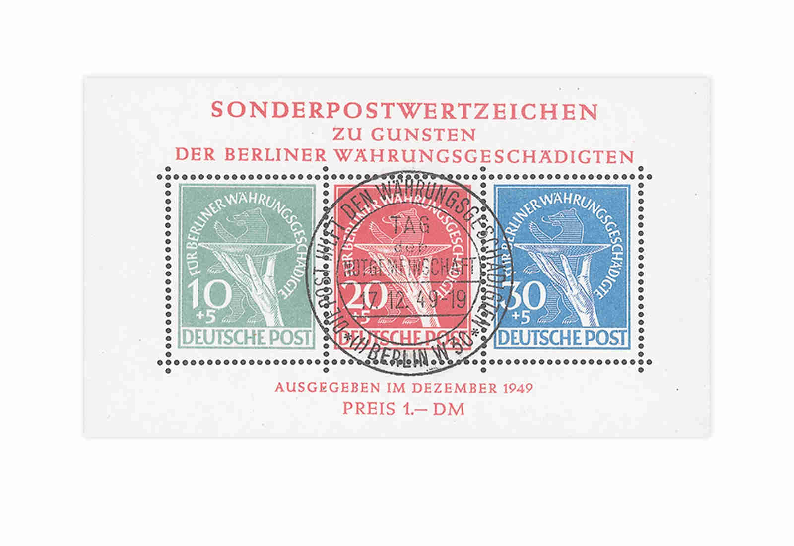 Berlin Währungsgeschädigten-Block 1 1949 gestempelt geprüft