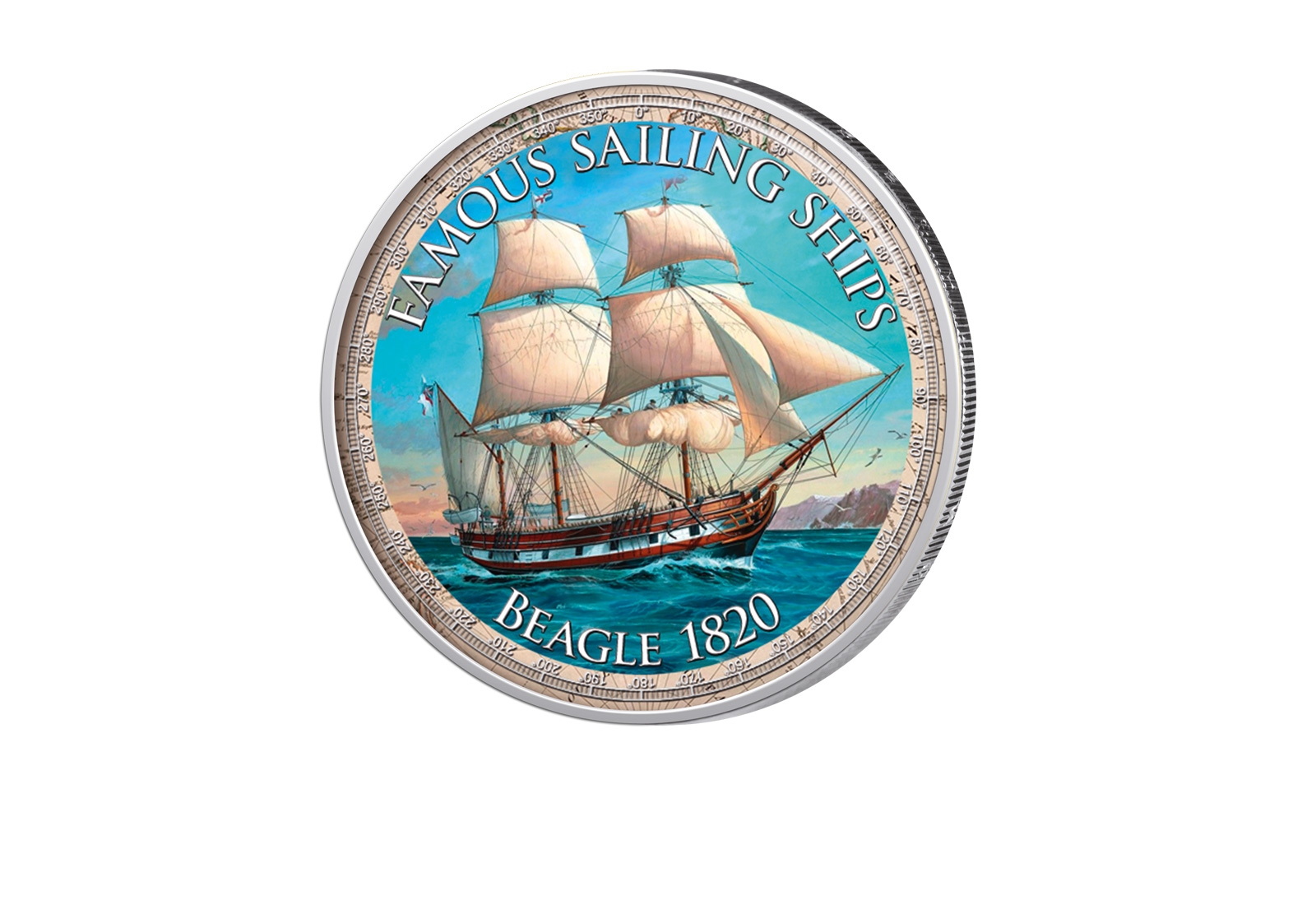 2 Euro mit Farbapplikation Beagle 1820 Berühmte Segelschiffe