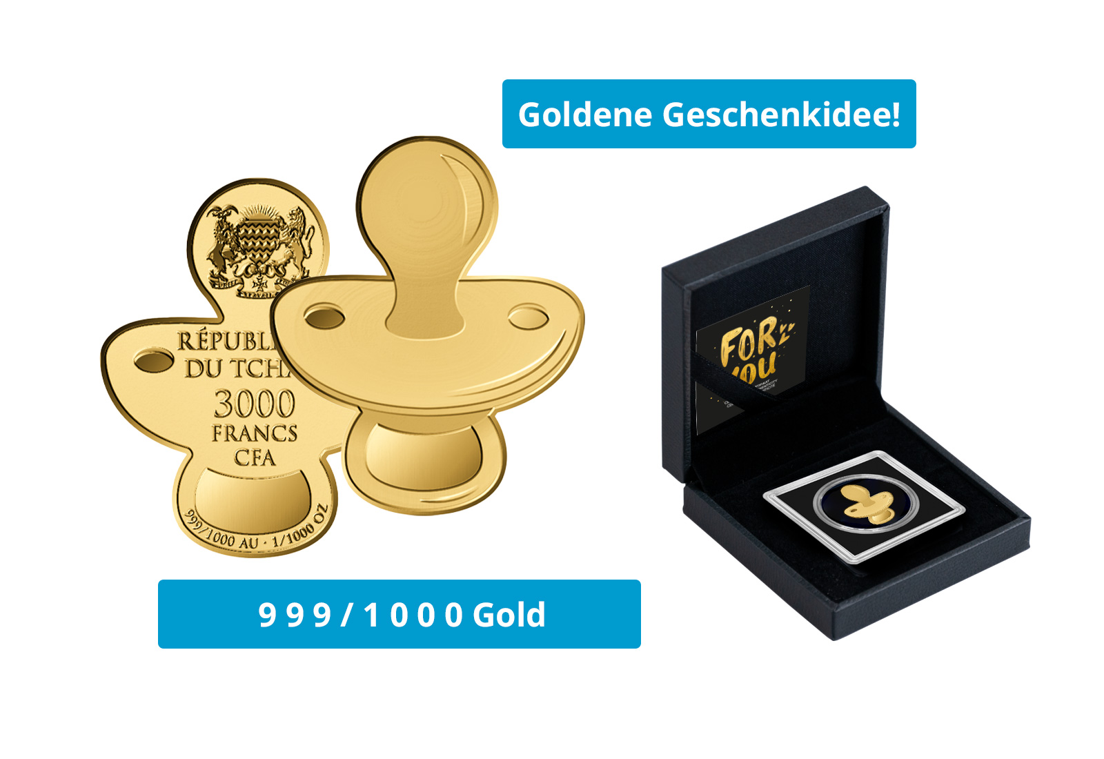 Goldmünze Motiv Schnuller 999/1000 Gold Geschenk