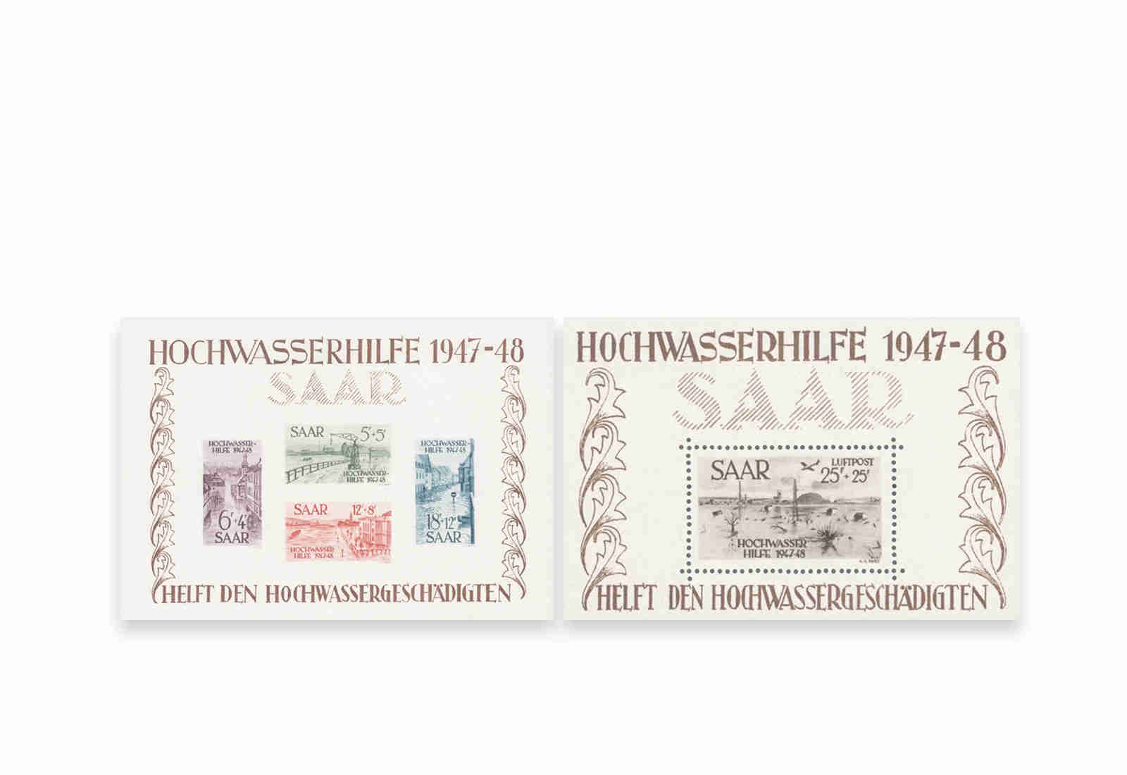 Briefmarken Saarland Hochwasserhilfe 1948 Block 1-2 postfrisch