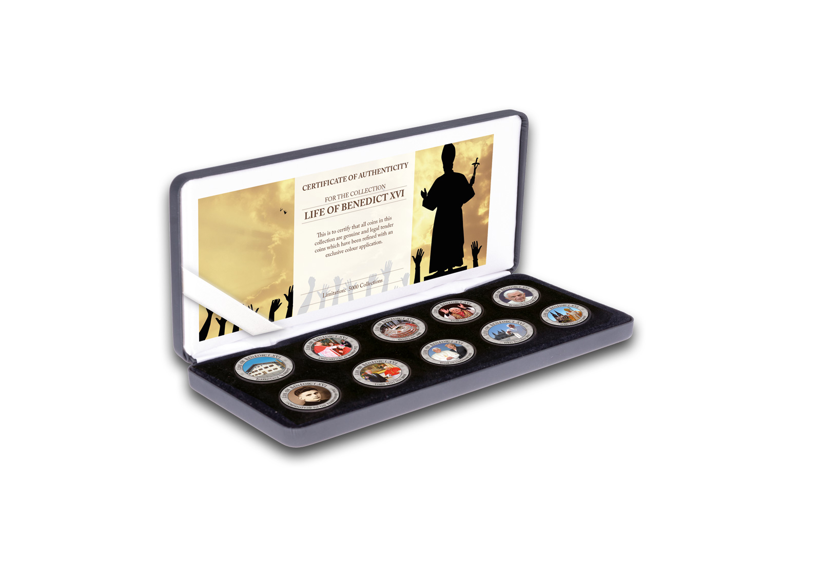 Lebensweg Papst Benedikt XVI. 10er Kollektion mit Farbmotiv im Etui