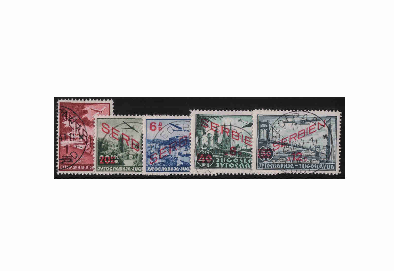 Serbien Flugpostmarken Mi.Nr. 26/30 gestempelt Stempel ohne Obligo