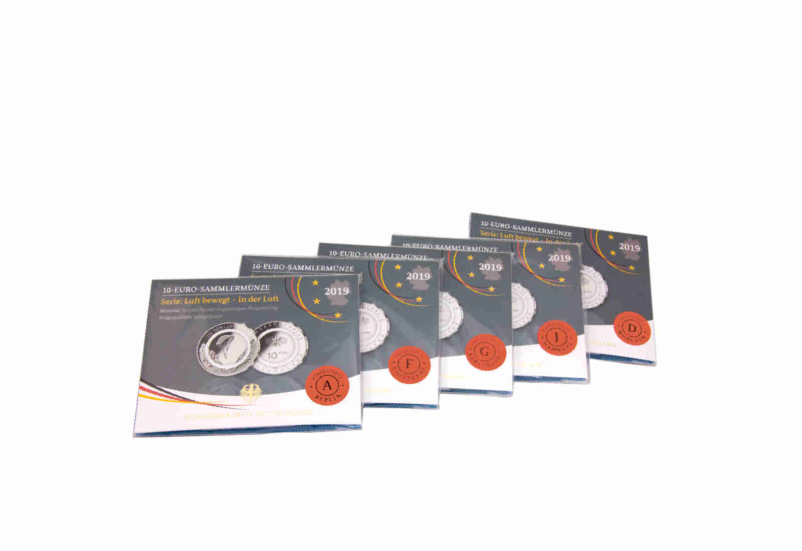 10 Euro 2019 Deutschland In der Luft mit Polymerring PP Prägestätte A-J im Blister