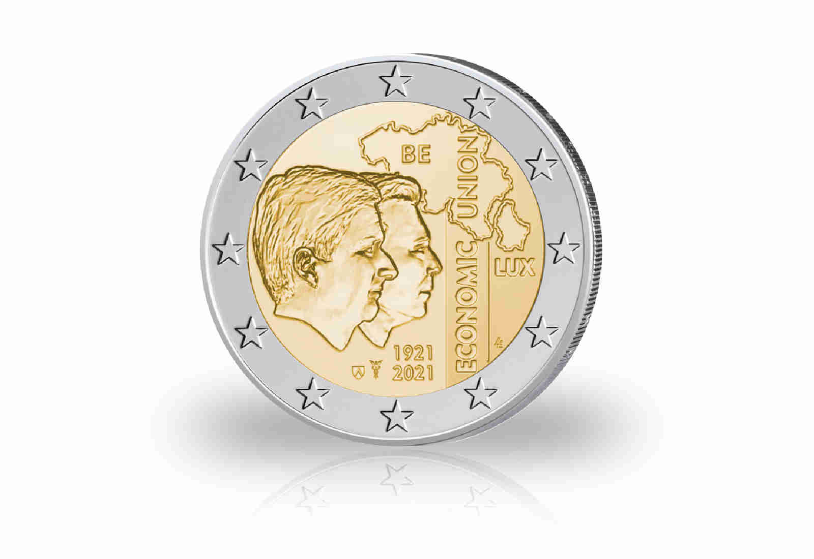 2 Euro 2021 Belgien 100 Jahre Wirtschaftsunion mit Luxemburg st in Coincard