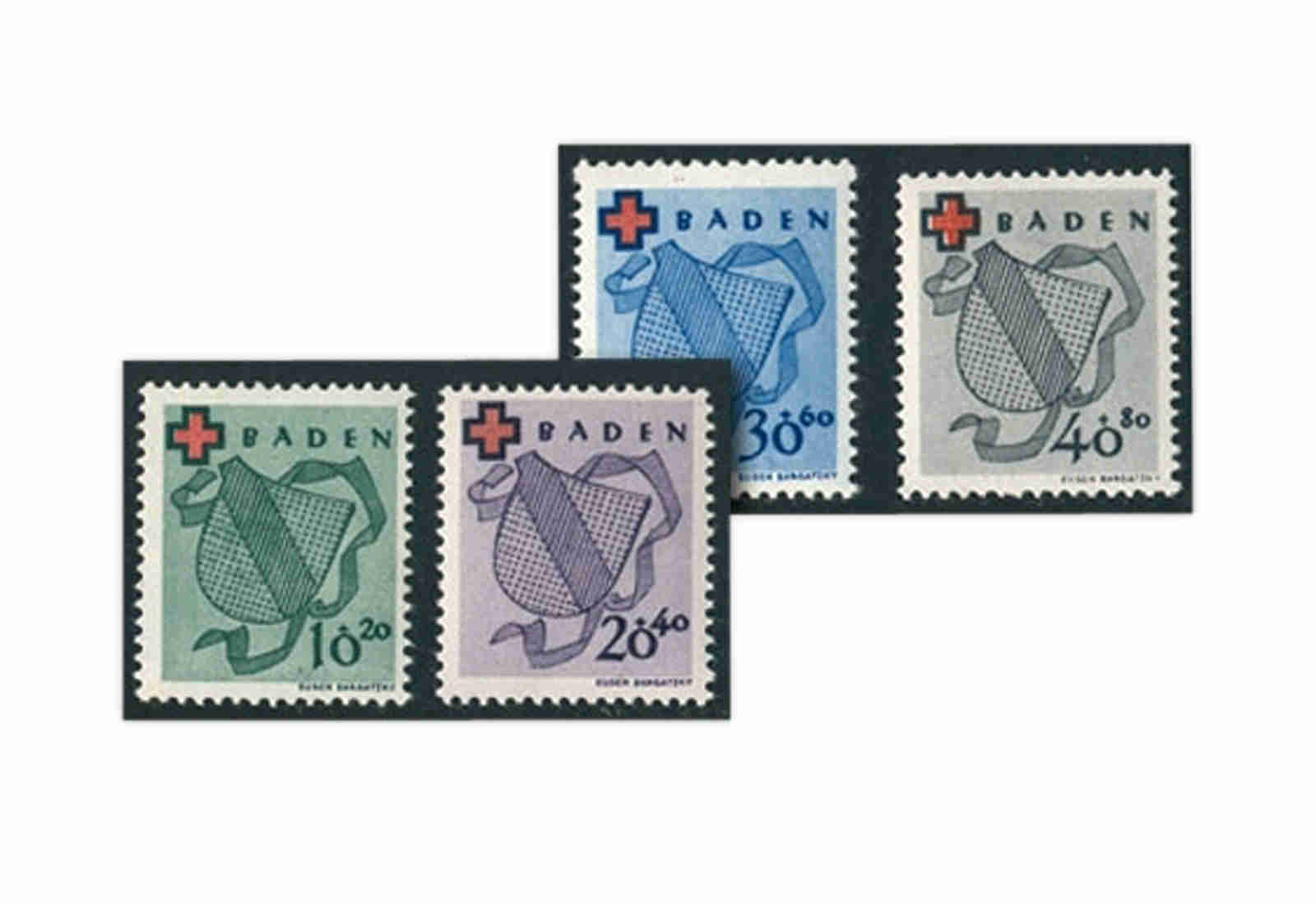 Baden Mi.Nr. 42/45 A gestempelt geprüft Franz. Zone