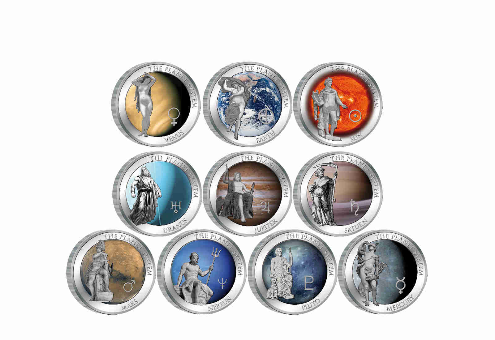 Planetensystem 10er Kollektion mit Farbmotiv im Etui inkl. Zertifikat