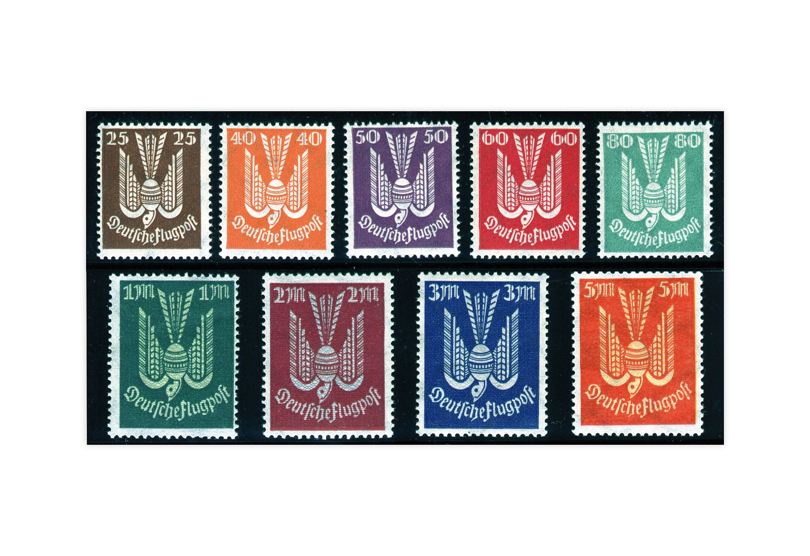 Briefmarken Deutsches Reich Flugpostmarken Holztaube (I) 1922 Michel-Nr. 210/218 postfrisch